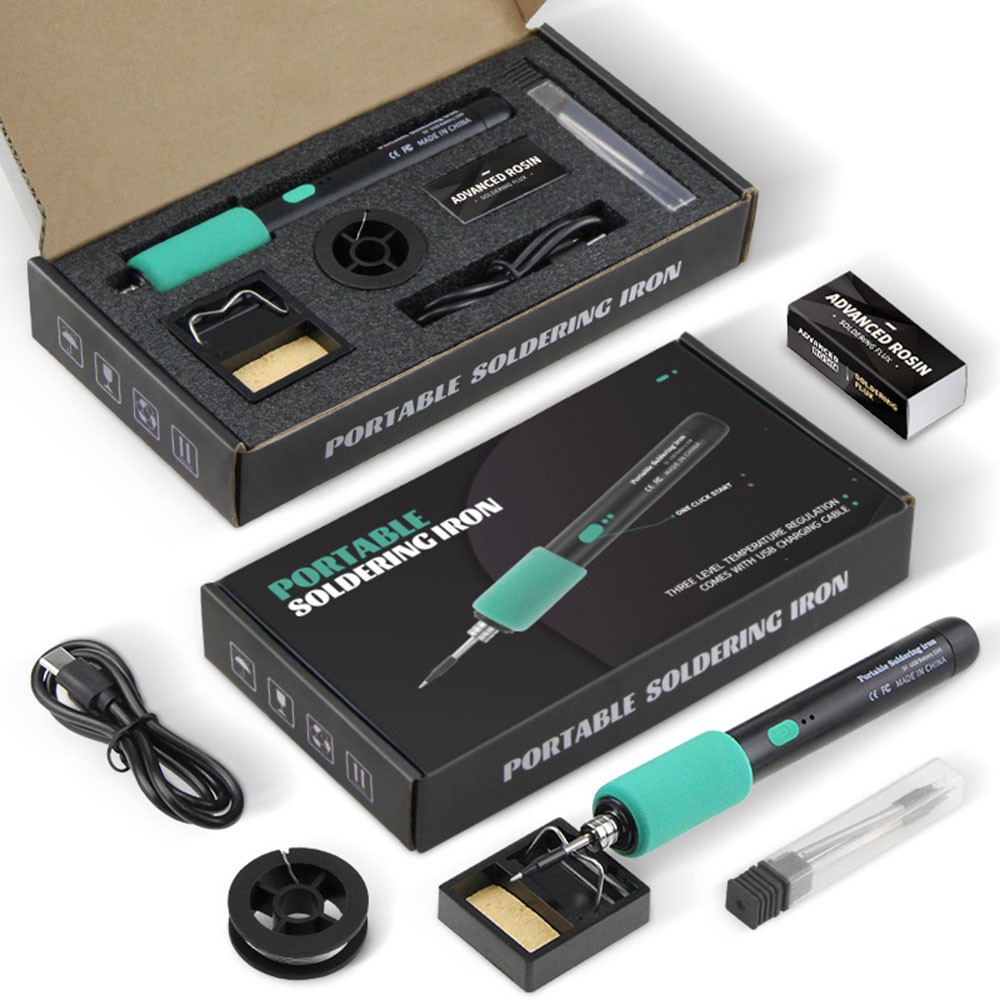 Portable Cordless Soldering Iron Kit with Replaceable Tip for Circuit Board Repa