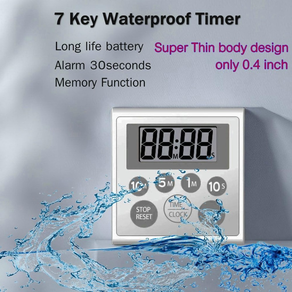 Digital Timer Waterproof Shower Timer Shower Clock Bathroom Kitchen Timer wit...
