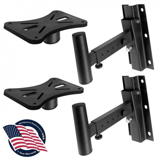 Pyle 2 Universal Adjustable Wall Mount Speaker Bracket Stands 80 lbs PSTNDW15
