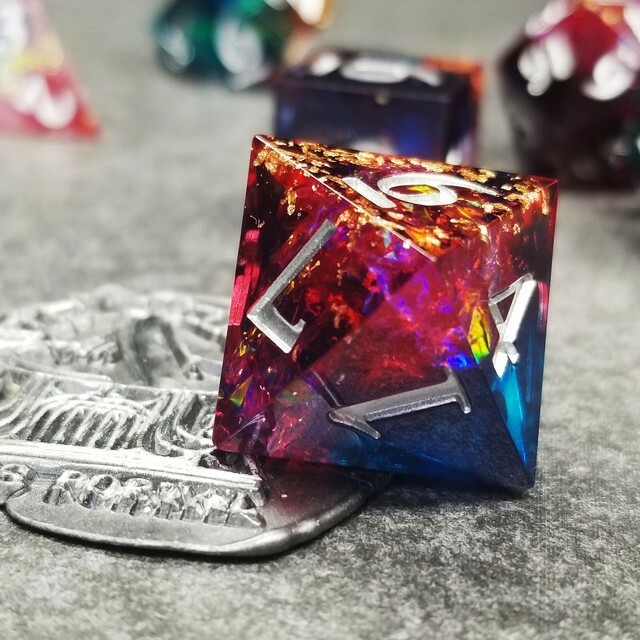 Sage's Enchanted Rainbow Crystals - Sharp Edge Resin Polyhedral Dice Set