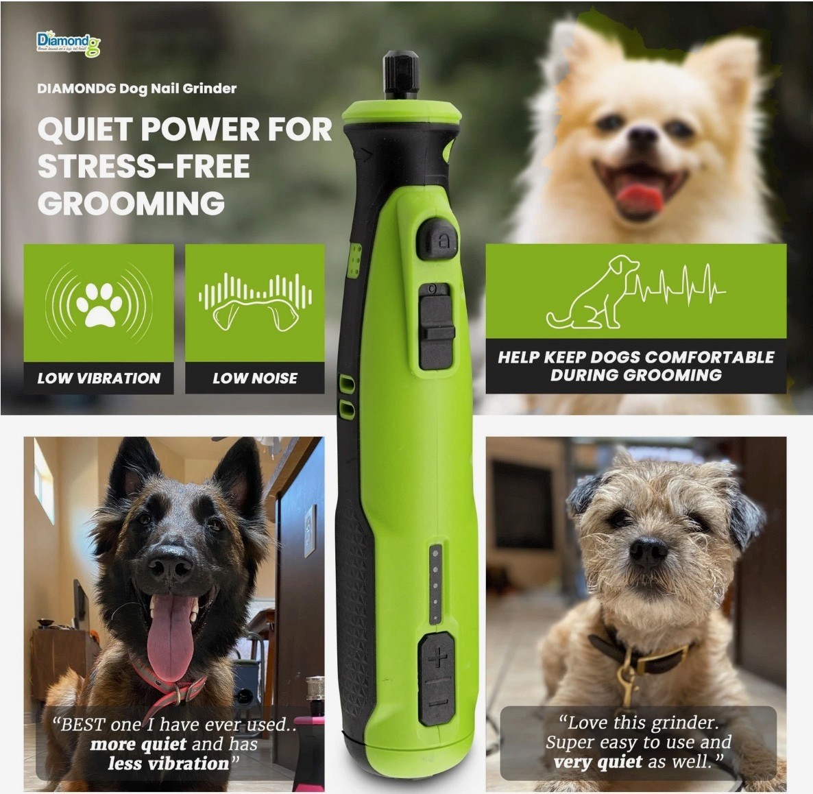Diamondg Cordless Nail Grinder for All Dog Breeds, Storage Bag + 2 Grinding Tips