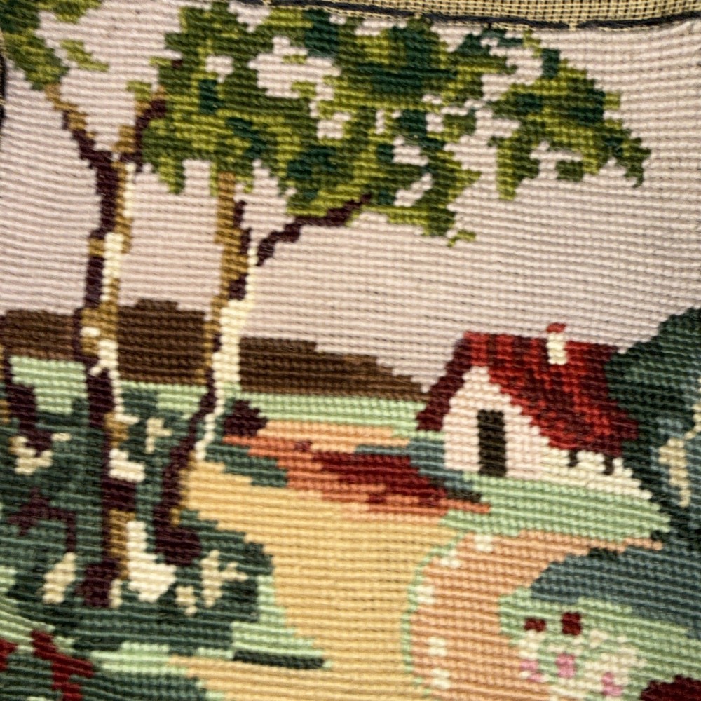 Needlepoint Complete. House With Trees.