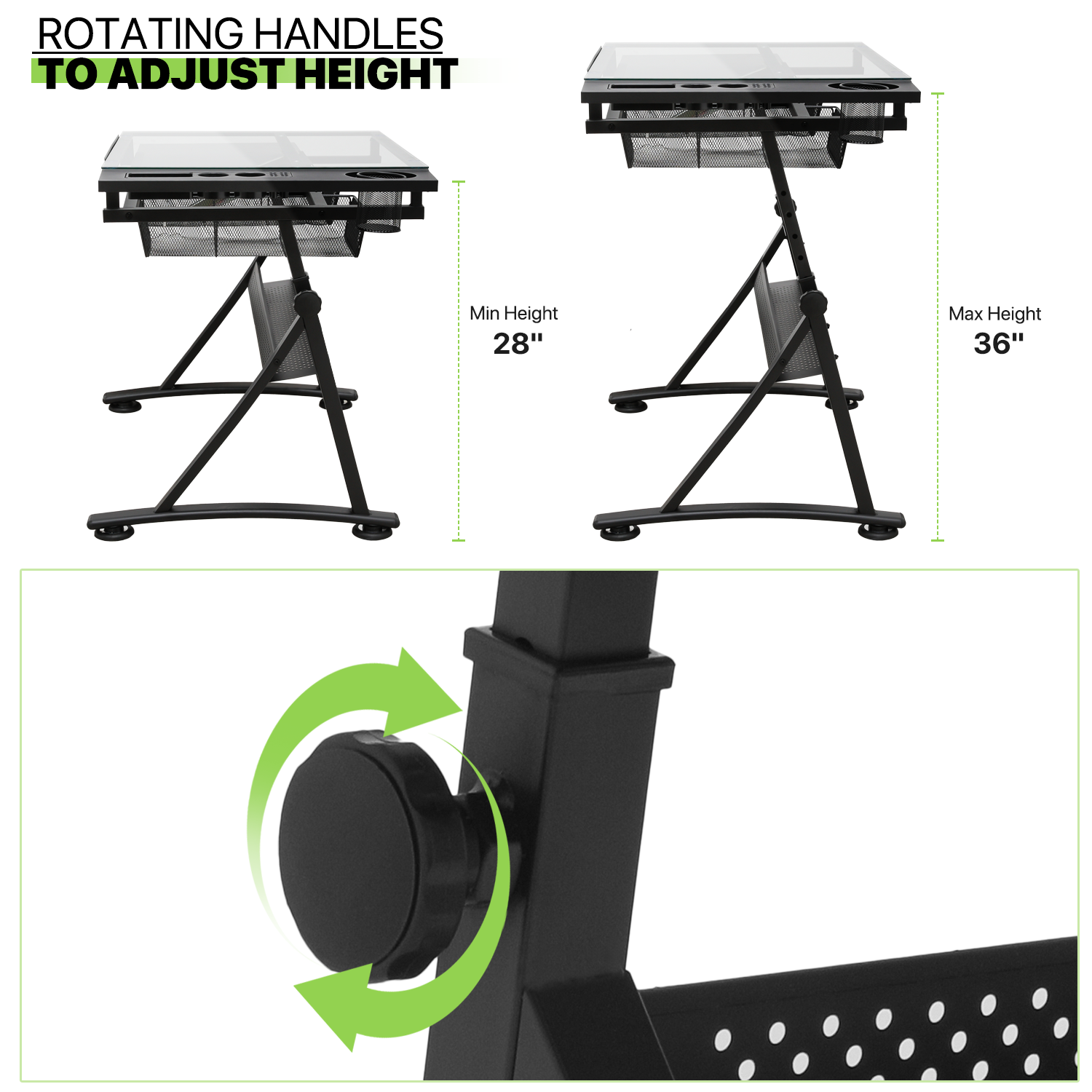 53" Drafting Table Adjustable Tempered Glass Craft Drawing Work Station w/Stool