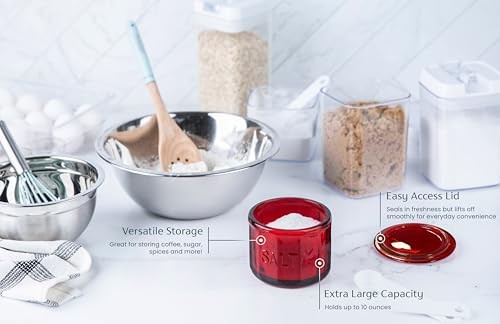 Glass Salt Cellar, with Lid, Embossed Pressed Glass, Clear Storage Ruby Red