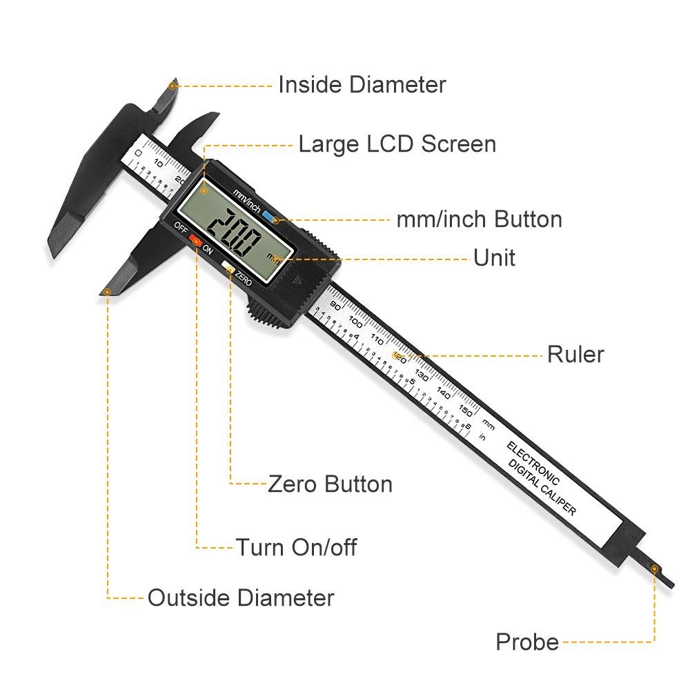 Digital Caliper with LCD Screen - 6 Inch, Plastic, Blue