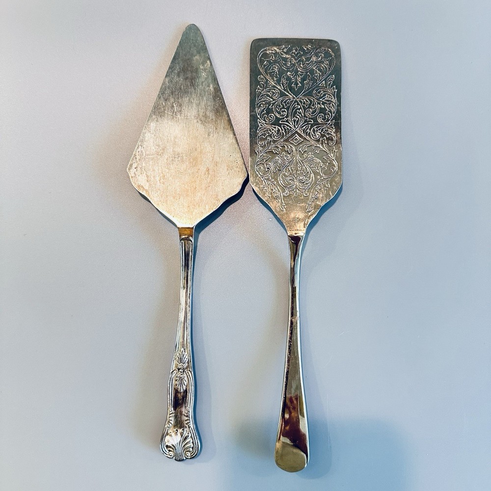 2 Godinger Cake Cutter Pie Silver Plated Server Serrated Edge 11” Vtg Set Lot