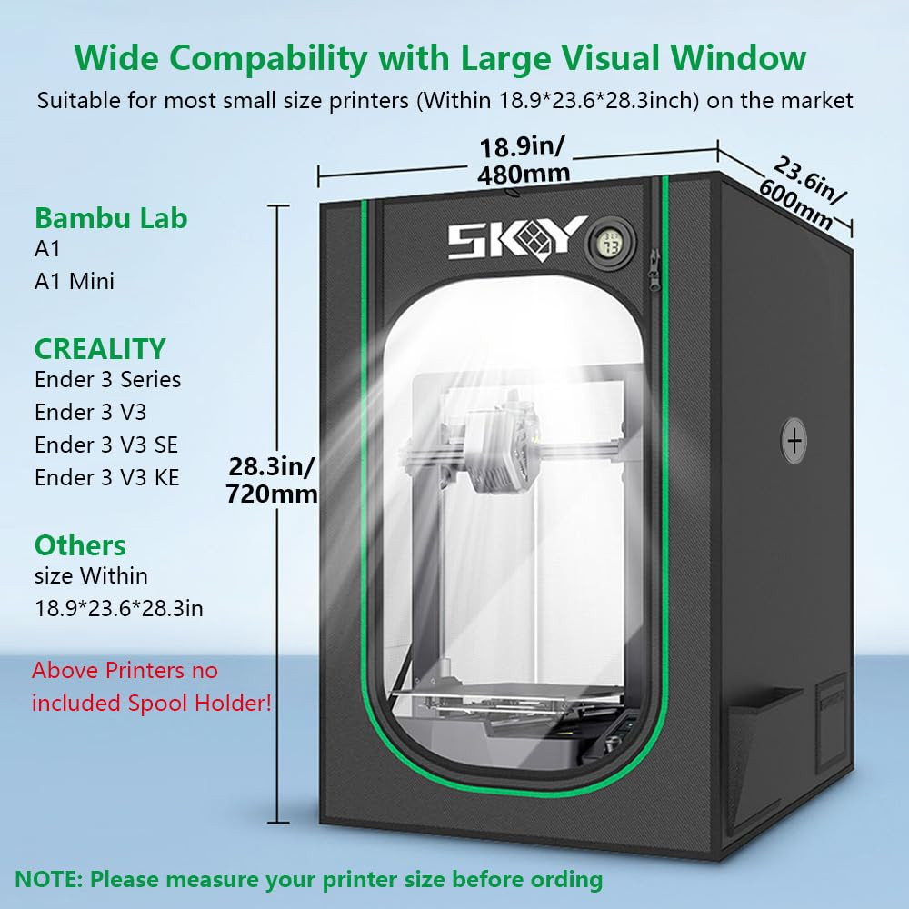 3D Printer Enclosure with LED Light, Hygrothermograph Fireproof Dustproof Tent C