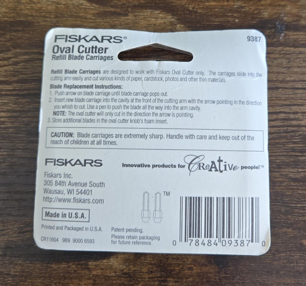 Fiskars 9387 Two-pack OVAL CUTTER Refill Blades NIP