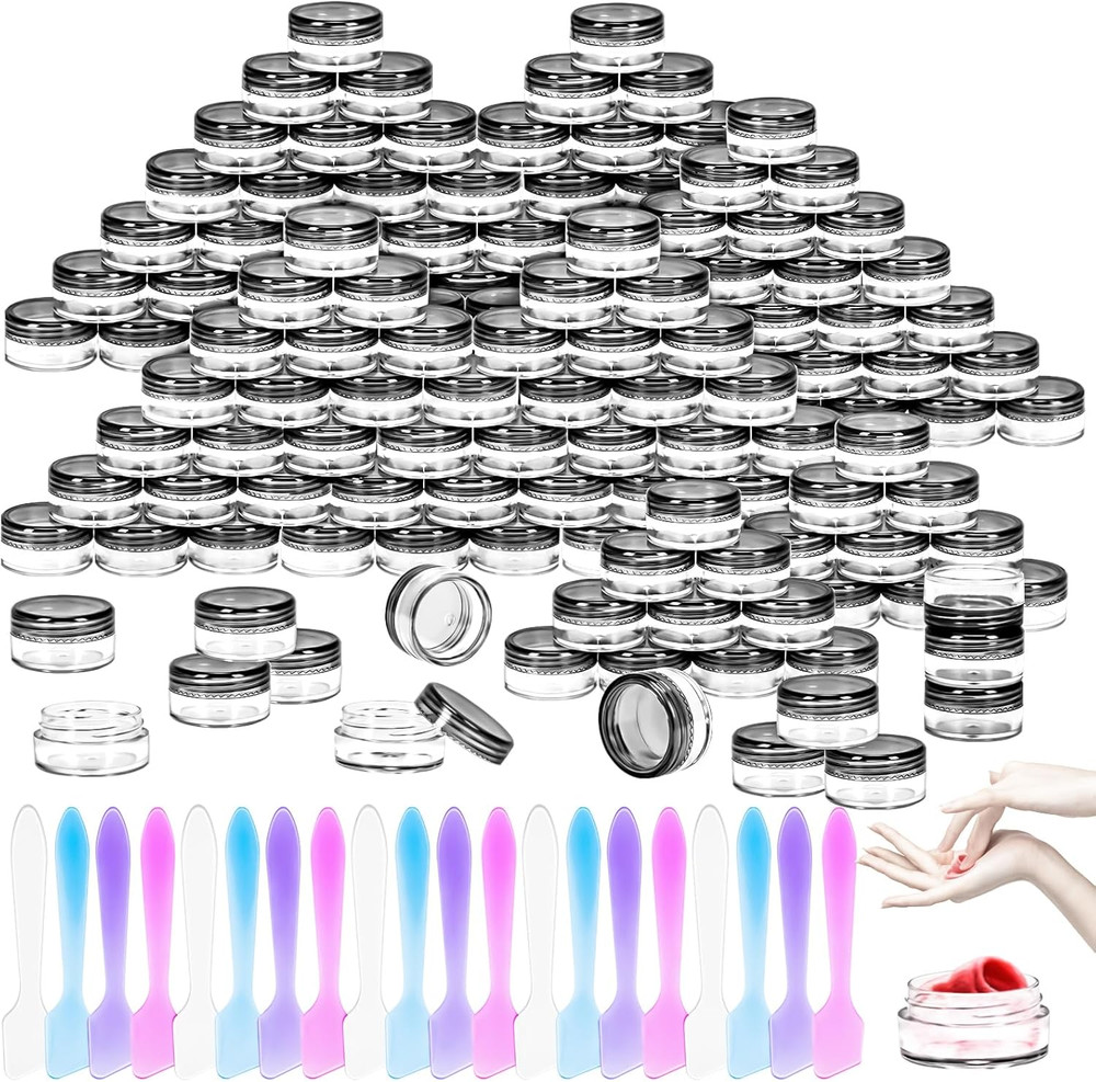 100 Pcs 5G Empty Plastic Containers with Black Lids,Mini Makeup Sample Container