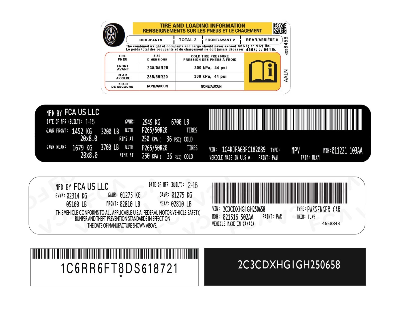 CUSTOM FCA VIN ID Label Replacement Stickers – Vehicle Identification Decals