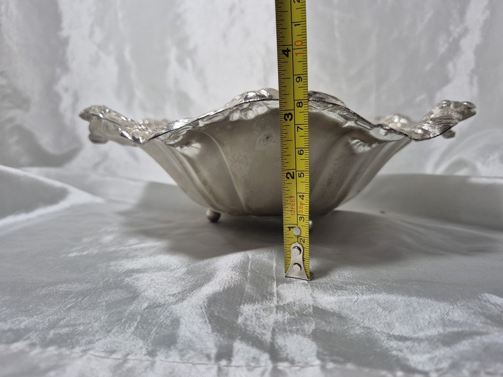 Vintage WMF Germany Ikora EP Silver Plate Floral Footed Serving Bowl 11”