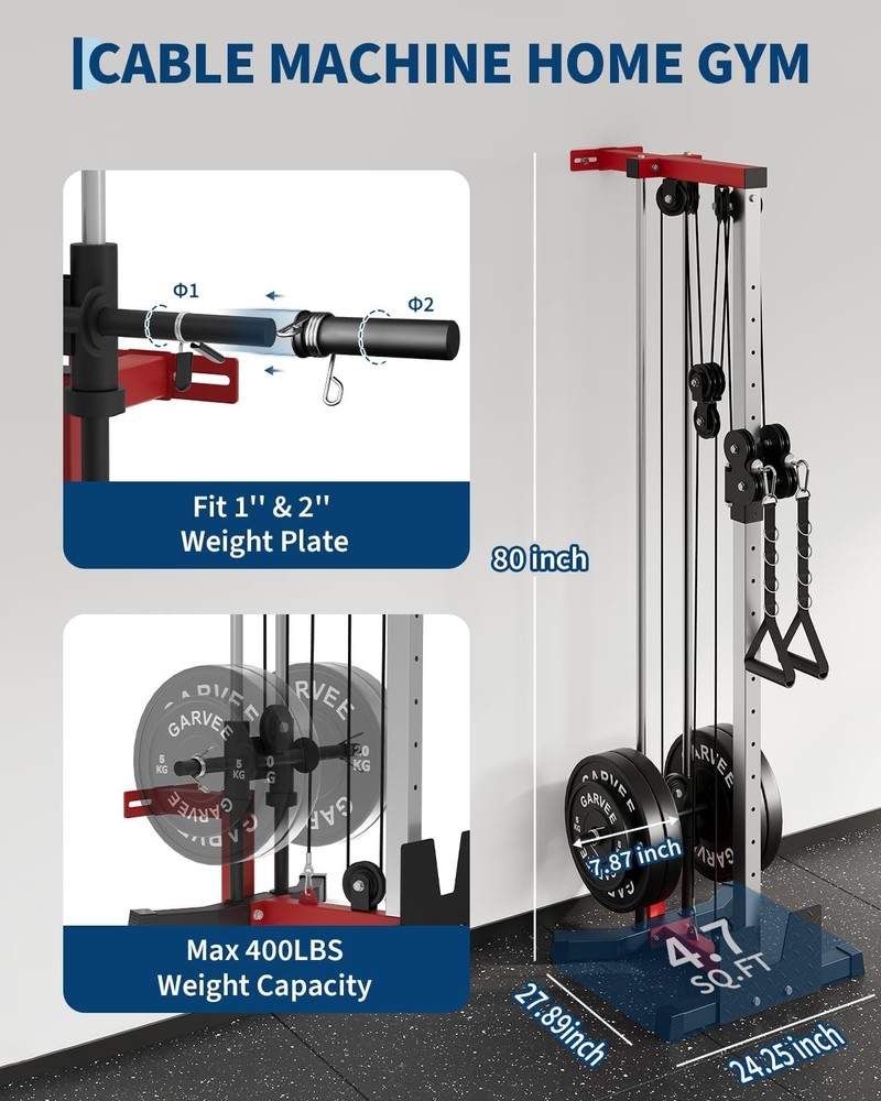 Dual Pulley Wall Mounted Cable Machine, 19-Level Adjustable 400LBS Home Trainer
