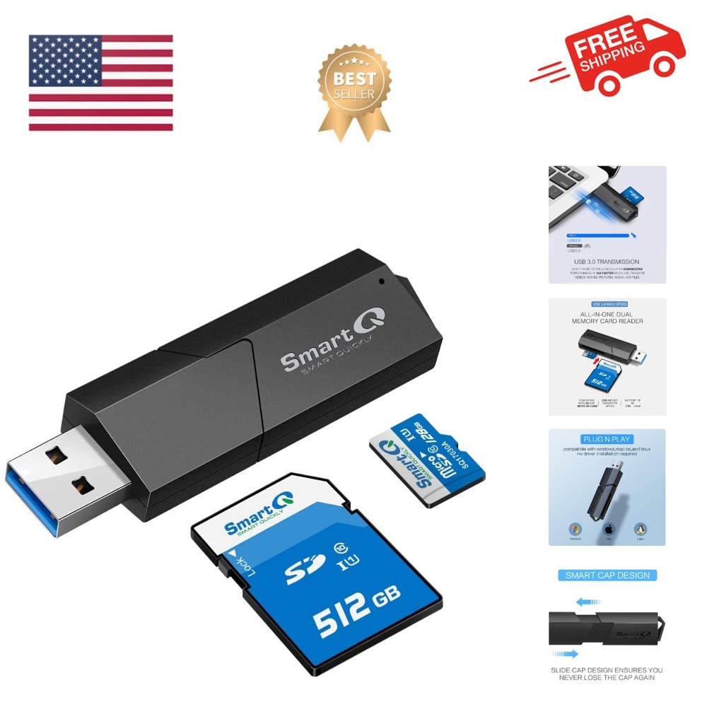 USB 3.0 Dual Slot SD Card Reader – Fast SD & Micro SD Memory Card Reader for ...