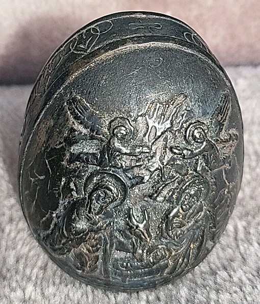 Vtg Not Polished Greek Sterling Silver Orthodox Icon Egg Nativity Resurrection
