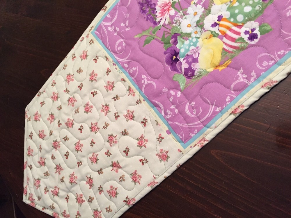 Handcrafted-Quilted Table Runner- Easter Print - Easter Chicks & Easter Eggs