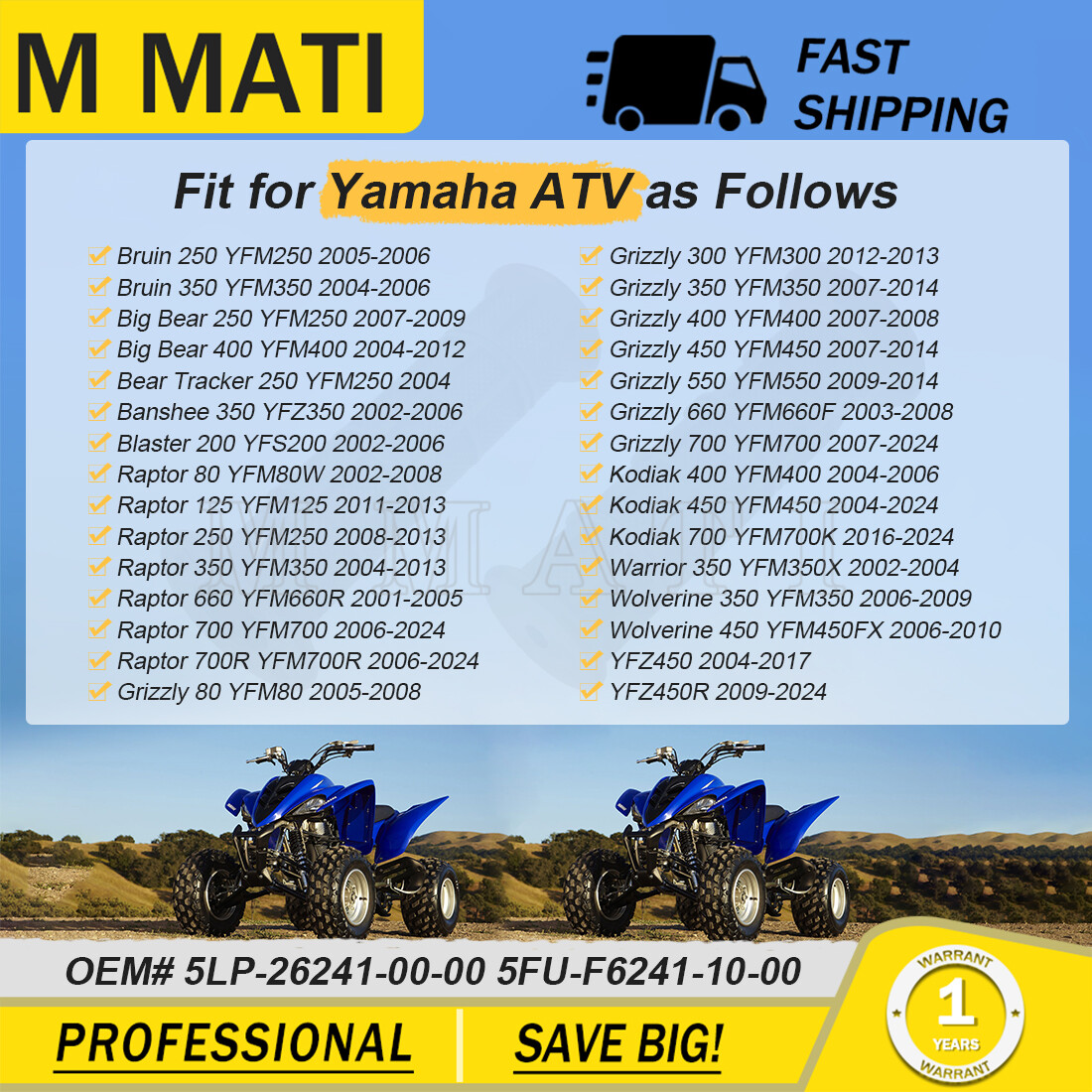 Handle Grips for Yamaha Raptor 80 125 250 350 660 700 700R YFM 2001 2002-2024