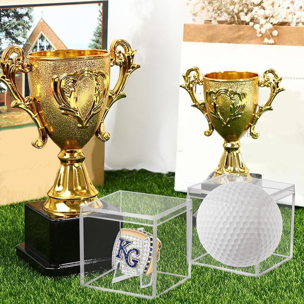 2 Pack Championship Ring Display Case Clear Acrylic Ring Case Display Box for Sp