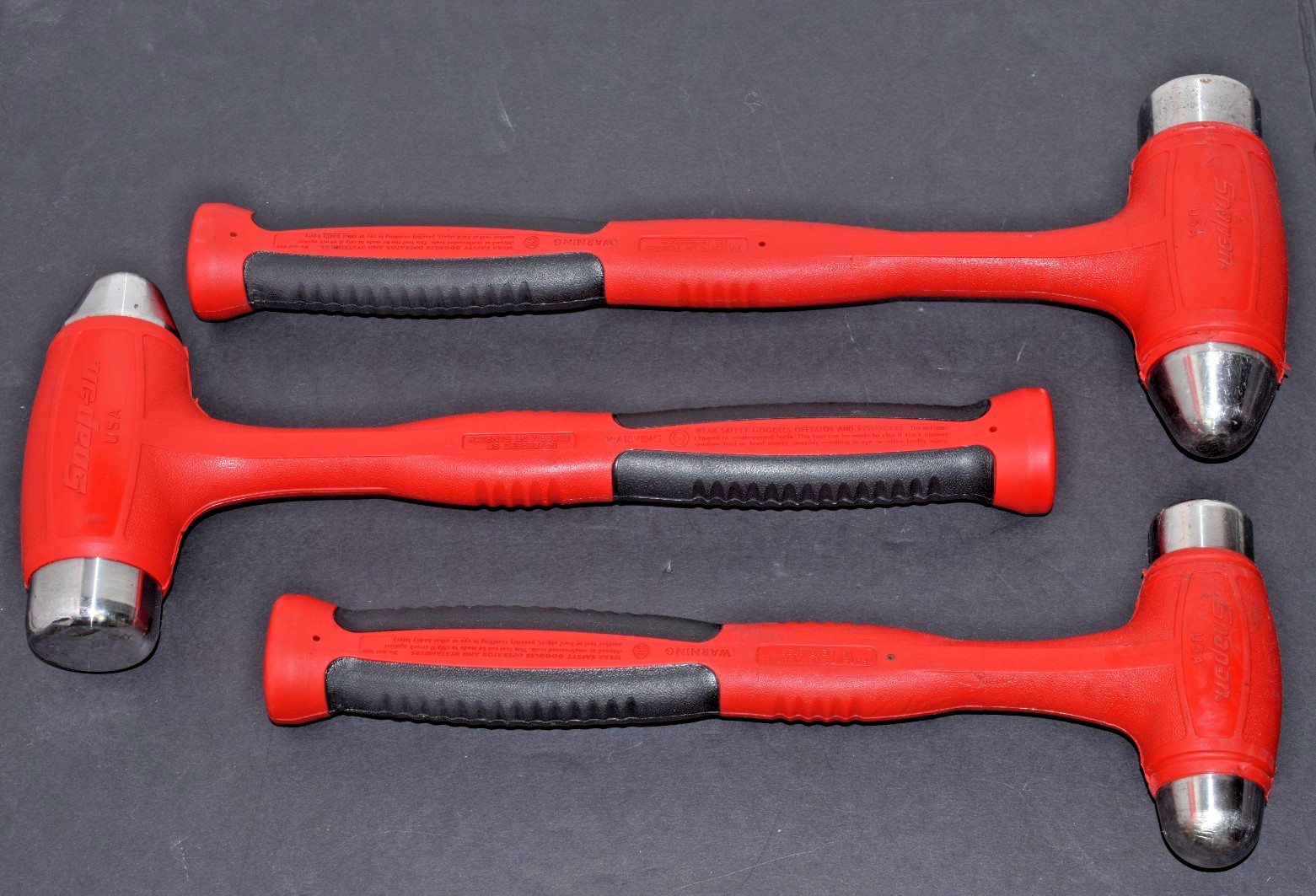 Snap-On RED 3pc Ball Peen Soft Grip 24 32 40oz Steel Face Dead Blow Hammer Set