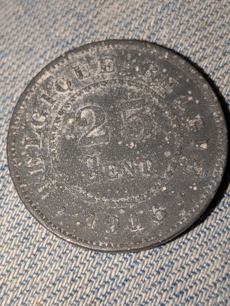1916 Belgian 25 Centimes Coin