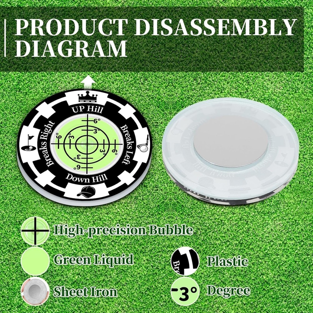 Golf Green Reader 2 Pack Golf Ball Marker Hat Clip High Precision Bubble Putting