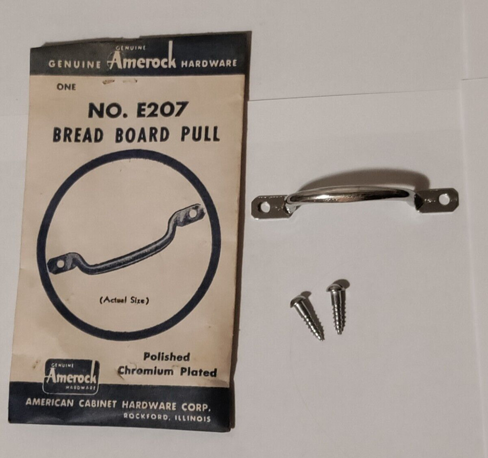 Vintage Amerock E207 Hardware Chrome Bread Board Pull Cabinet Drawer NOS
