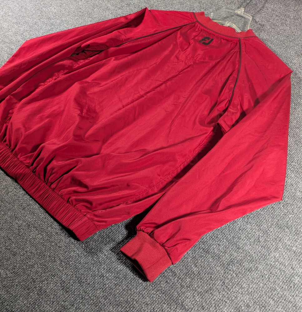 FJ FootJoy Windbreaker Mens Small Red V-Neck Golf Pullover Zip Pockets