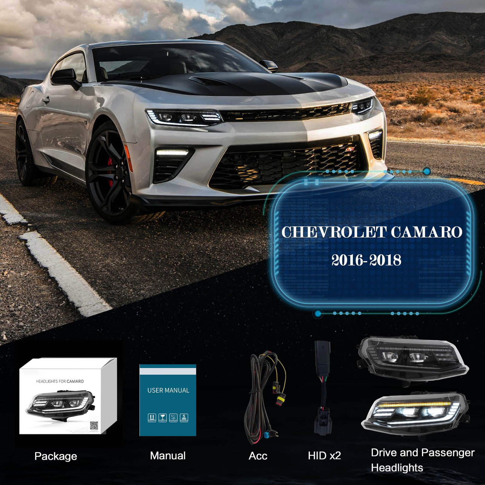 VLAND LED Headlights For 2016-2018 Chevrolet Camaro W/Sequential & Animation