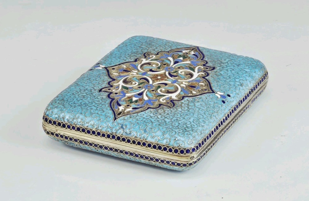 19C Russian Gilt Silver Enamel Cigarette Case