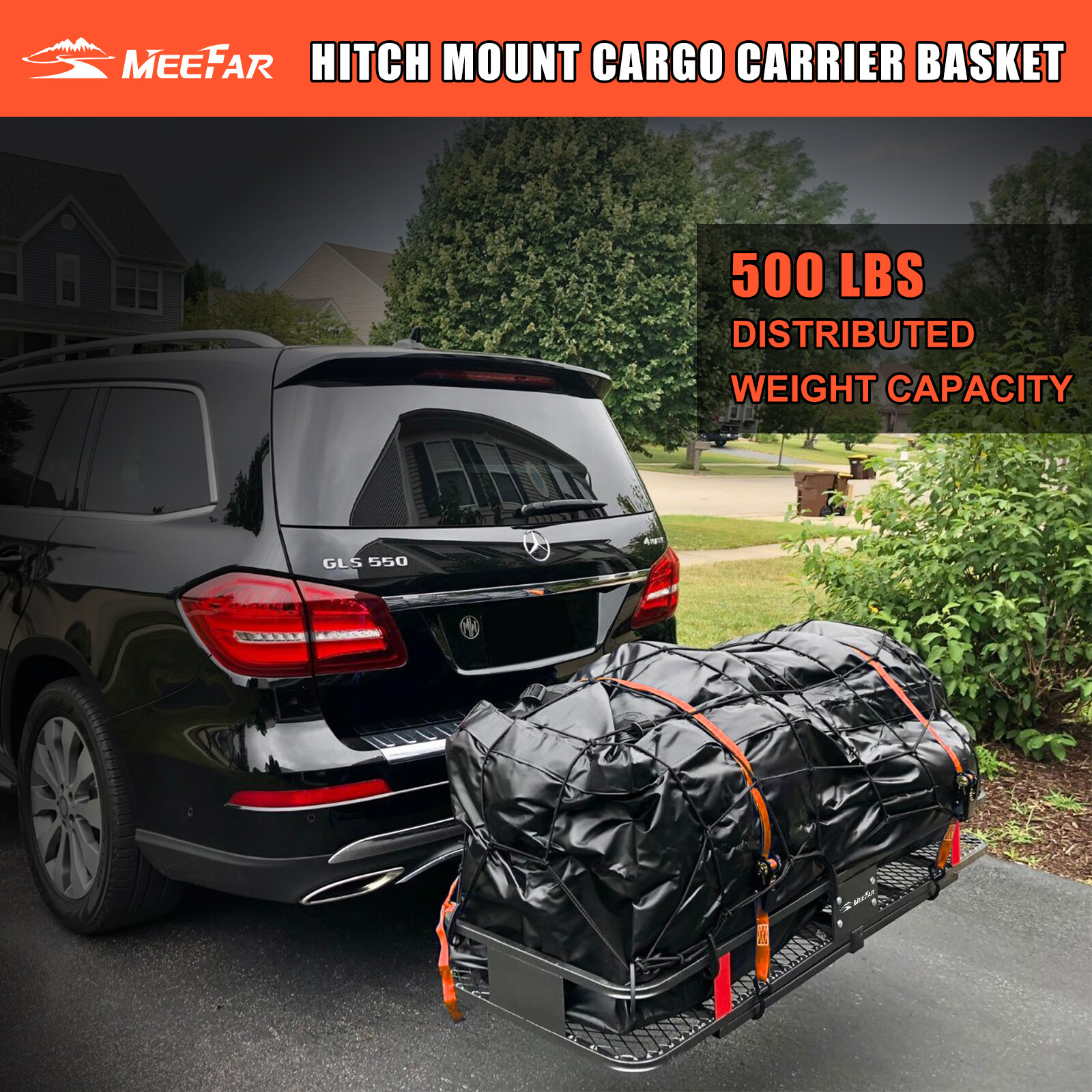 Hitch Mount Cargo Carrier Basket 60"X20"X6" with 16 Cuft. Waterproof Cargo Bag