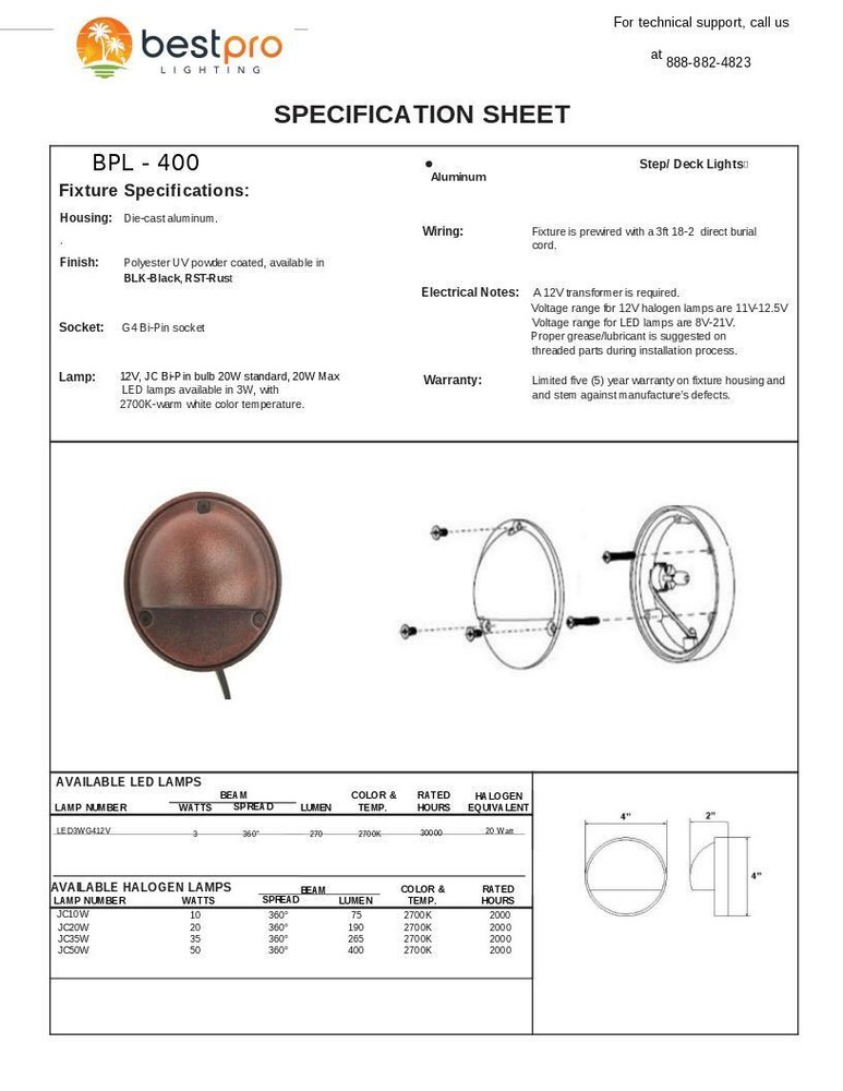 LED 3 Watt Low Voltage Landscape Lighting - Step / Deck Light in Rust Finish