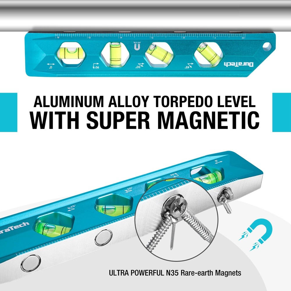 DURATECH 3PC Level Tool Set Magnetic Torpedo 2.5" 6.25" 8" Levels 0°-90° Bubbles