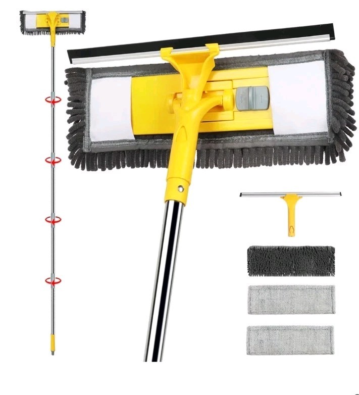 81" Long Handle Window Cleaner Tool Squeegee with Extension Pole, 2 in 1 Larg...