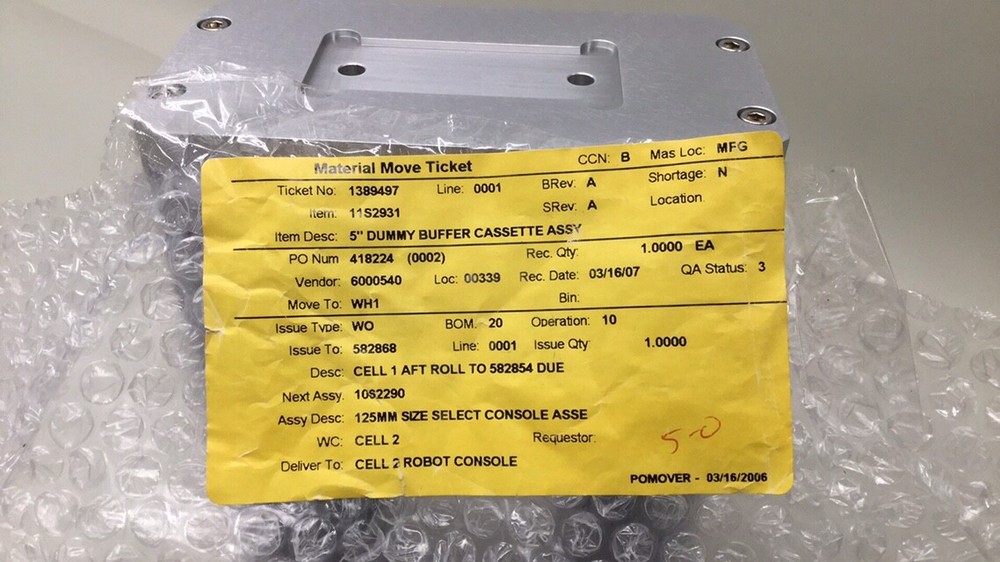 Applied Materials Type 11S2931 Dummy Buffer Cassette Assembly 5" 25 Slot