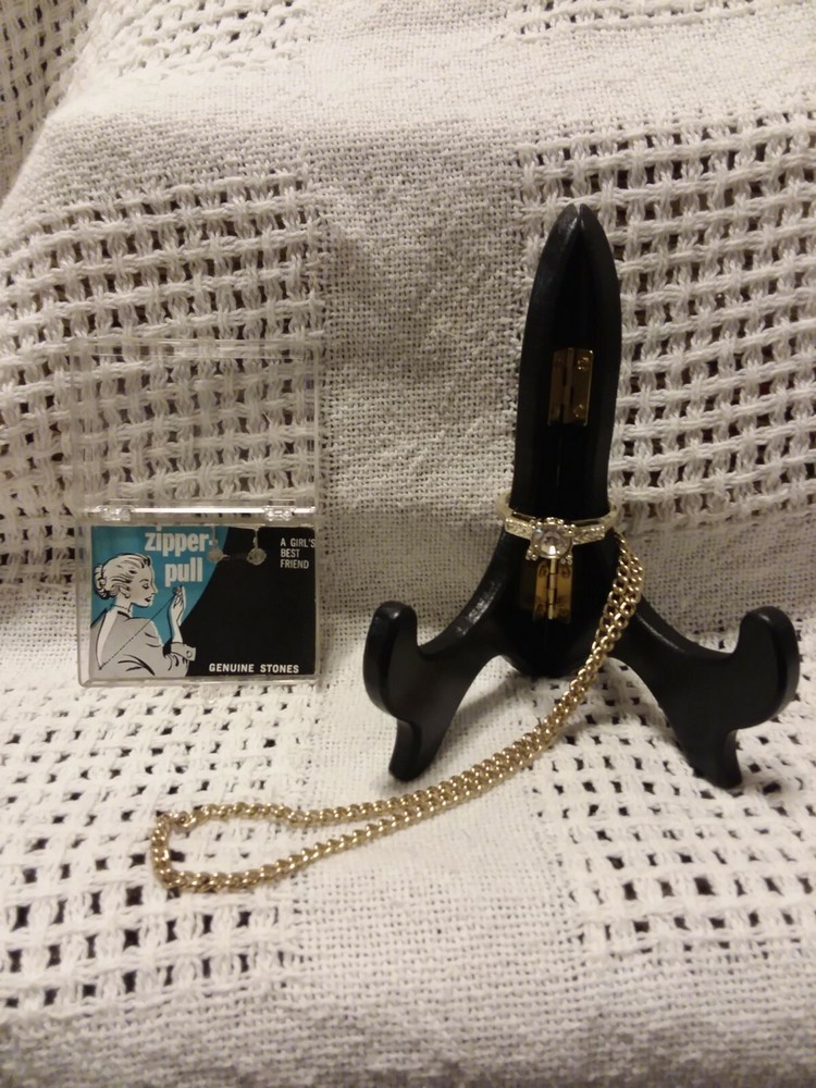 60's Zipper Pull Large Diamond Ring/ WINTER COAT BLING!