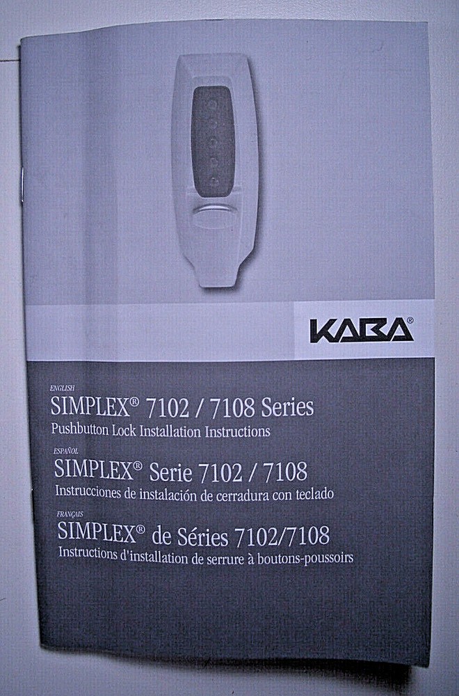 "KABA" SIMPLEX 7102/7108 SERIES PUSHBUTTON LOCK INSTALLATION INSTRUCTIONS/MANUAL