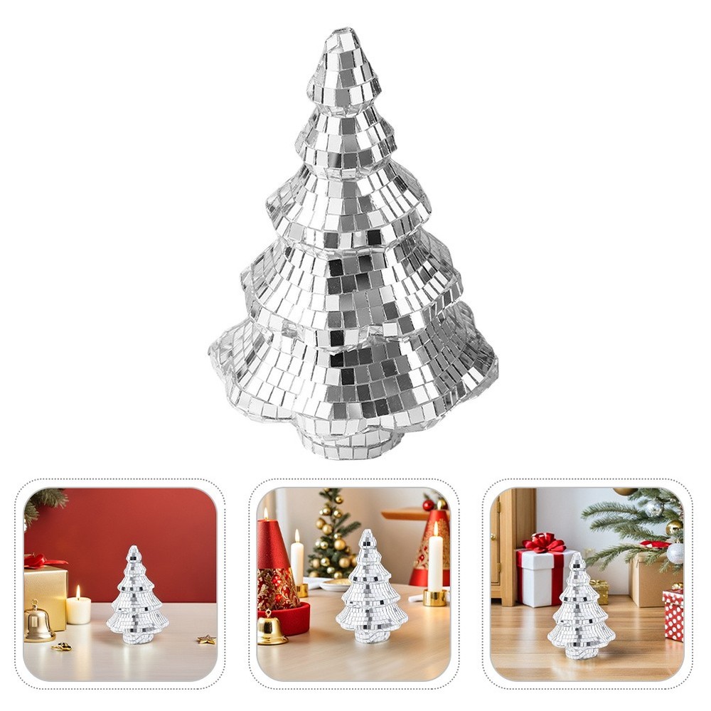 Artificial Christmas Tree Silver Tabletop Mini Disco Balls Ornaments