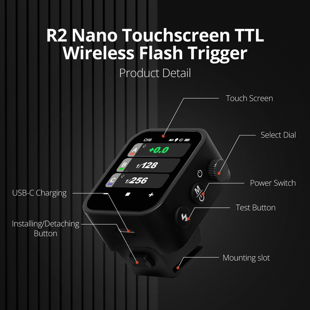 Flashpoint R2 Nano Touchscreen TTL Wireless Flash Trigger for Canon, Godox X3 C
