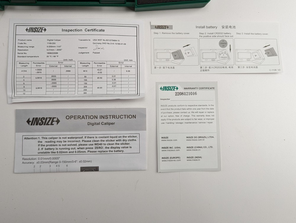 1108-200 Insize Digital Caliper 8" *NEW*