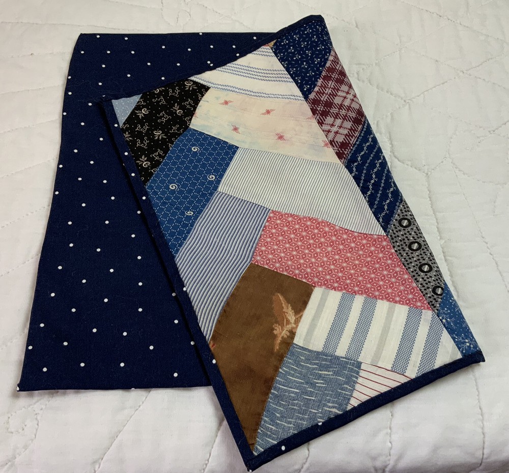 Vintage Patchwork Table Topper Or Doll Crib Quilt, Rectangles, Blue, Multi