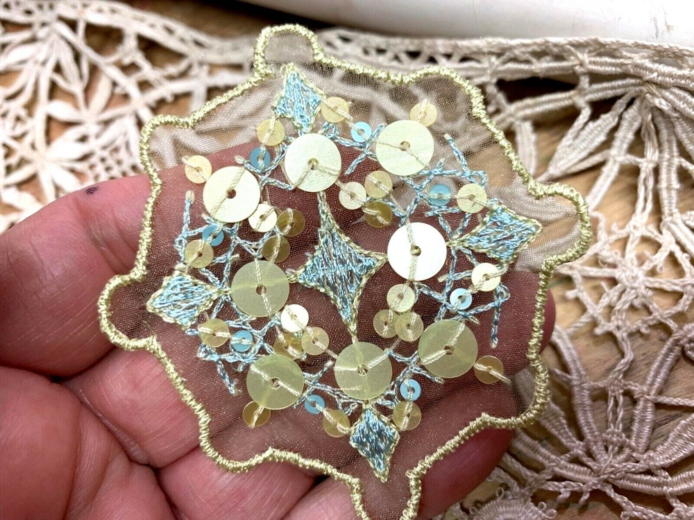 applique argyle embroidered sheer scallop sequins 1 pc