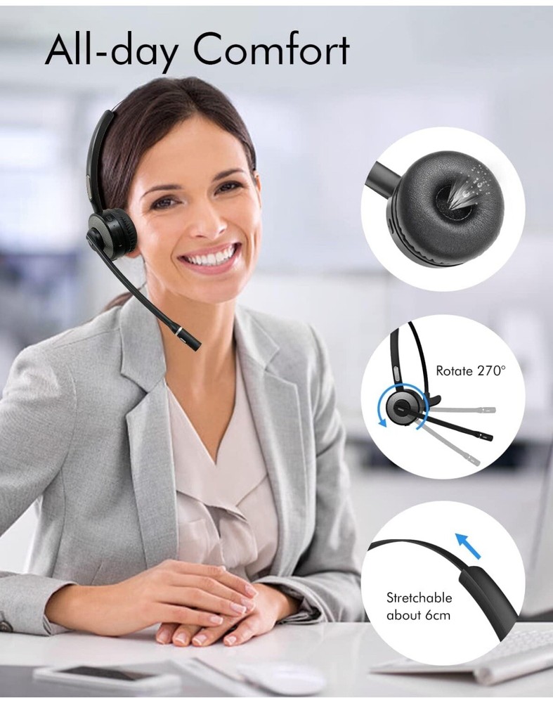 HUAKUA Bluetooth Headset with Microphone, Single Ear Trucker Headset