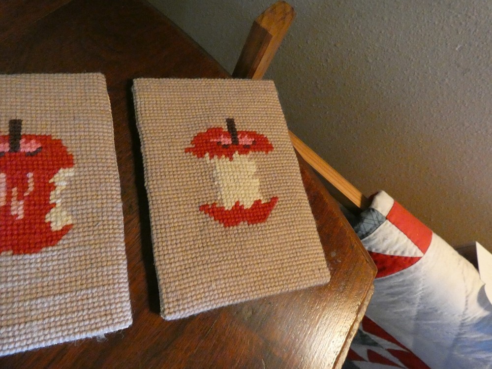 Apple Needlepoint Panels Hand Sewn Vintage