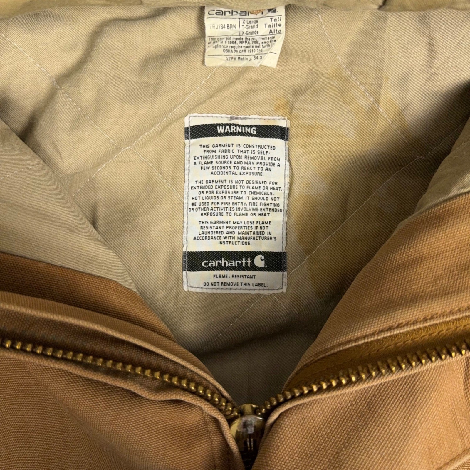 Vintage Carhartt FR J184 Duck Active Jacket Quilt Lined IBEW USA Made XL Tall