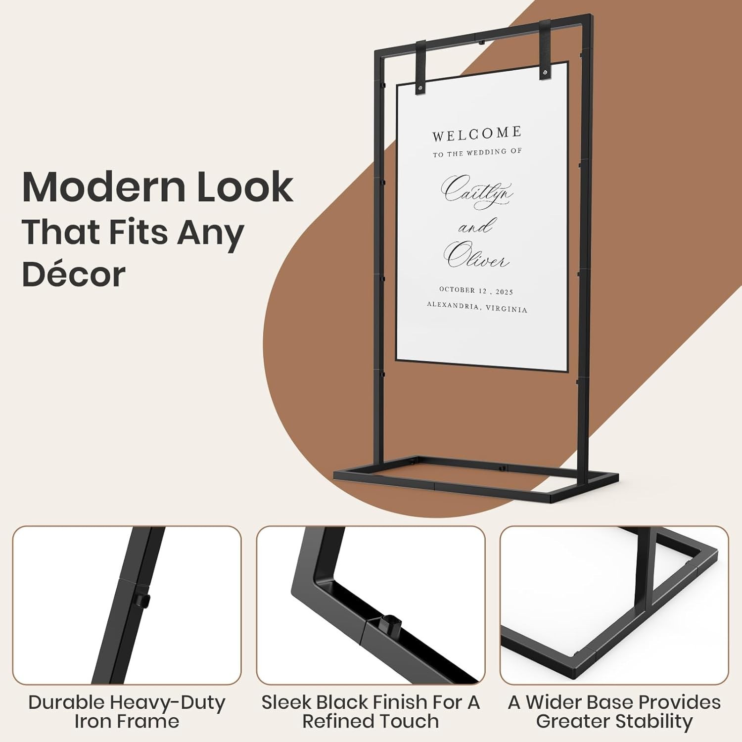 Wedding Sign Holder Adjustable Welcome Wedding Sign Stand W/ Leather Sign
