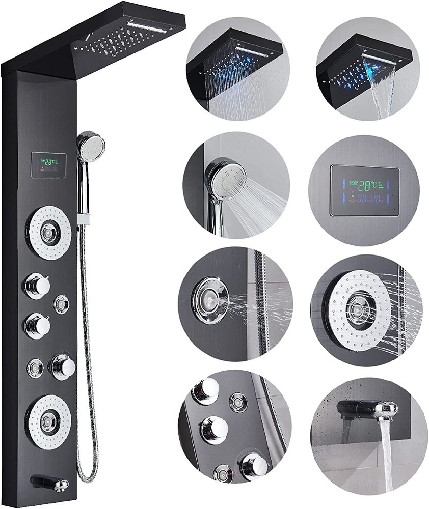 LED Rainfall Waterfall Shower Head Shower Panel Tower System Rain Massage System