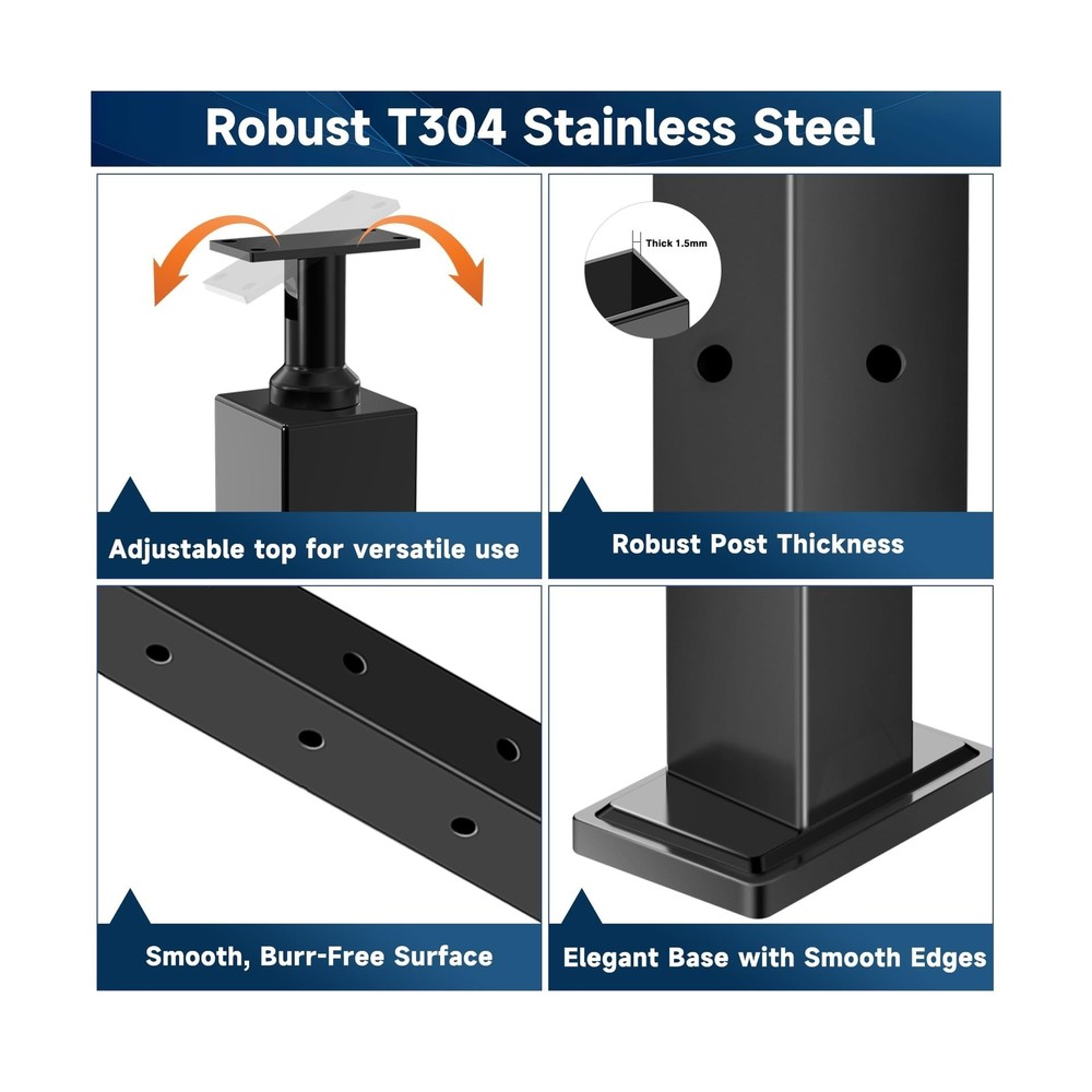 5Pack One-Stop Cable Railing Post Kits, 42" Adjustable Top Level Drilled Line...