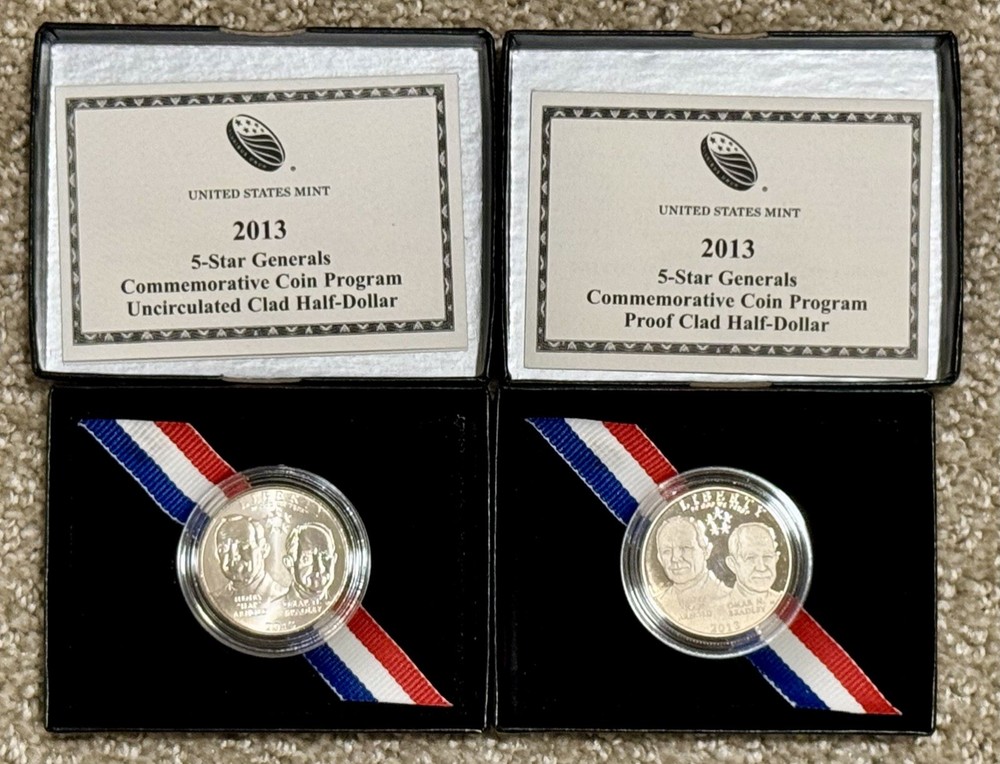 BOTH 2013 Proof & Uncirculated 5 Star Generals Commemorative Half Dollars
