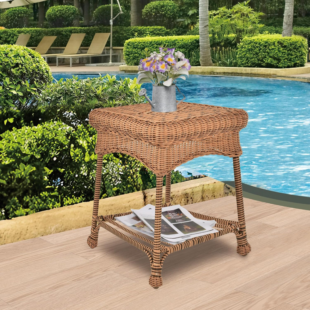 Outdoor Honey Wicker End Table