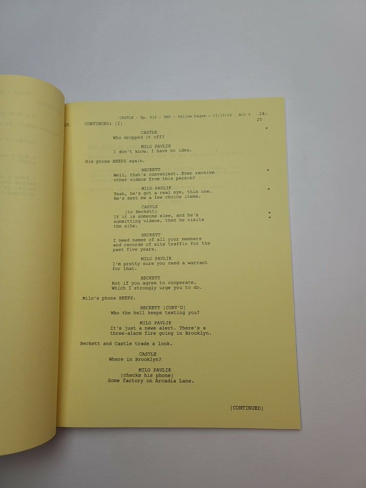 CASTLE / Andrew W. Marlowe TV Script, Nic Bishop & Wendy Davis "Under Fire"