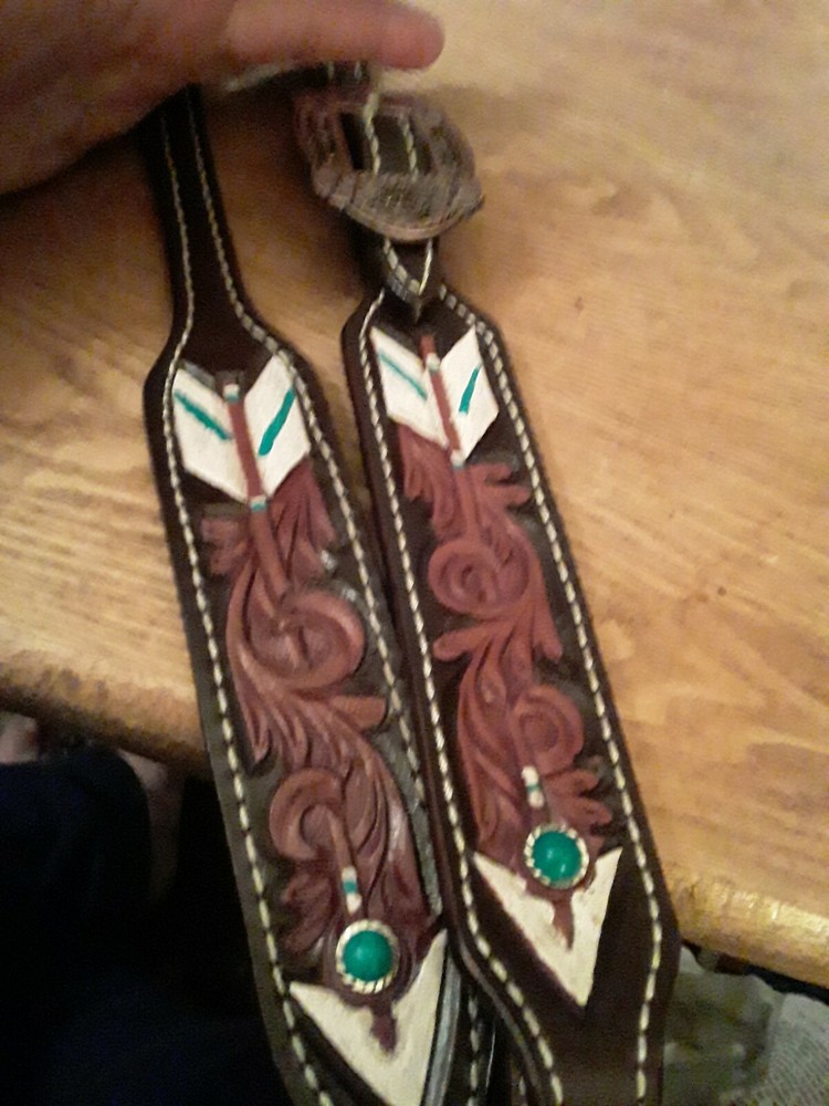 New Western Headstall tooled hand-painted shaped ear